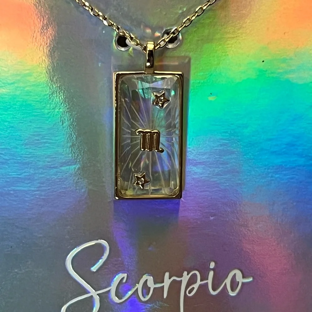 14K Gold Dipped Zodiac Scorpio‎ Cubic Zirconia Pierced Glass Necklace NWT